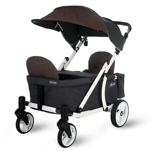 Pronto One (2 Seater) Stroller Wagon – White Frame / Brown Melange