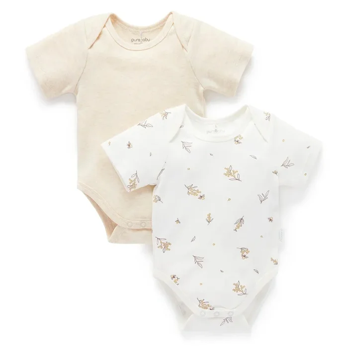 Purebaby – Organic Short Sleeve Bodysuit (2-Pack) – Wheat