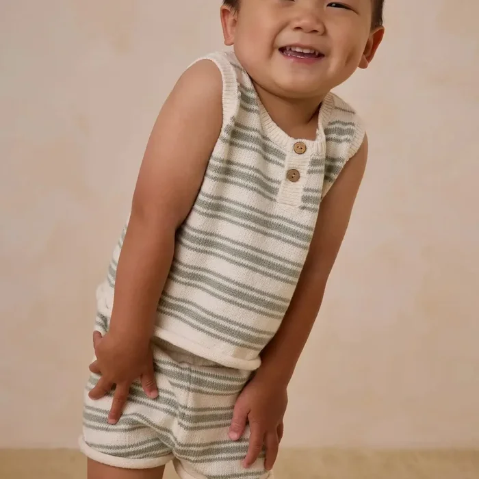 Quincy Mae – Organic Knit Tank + Short Set – Sage Stripe