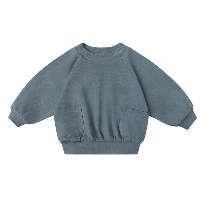 Quincy Mae – Organic Pointelle Pocket Sweatshirt – Ocean