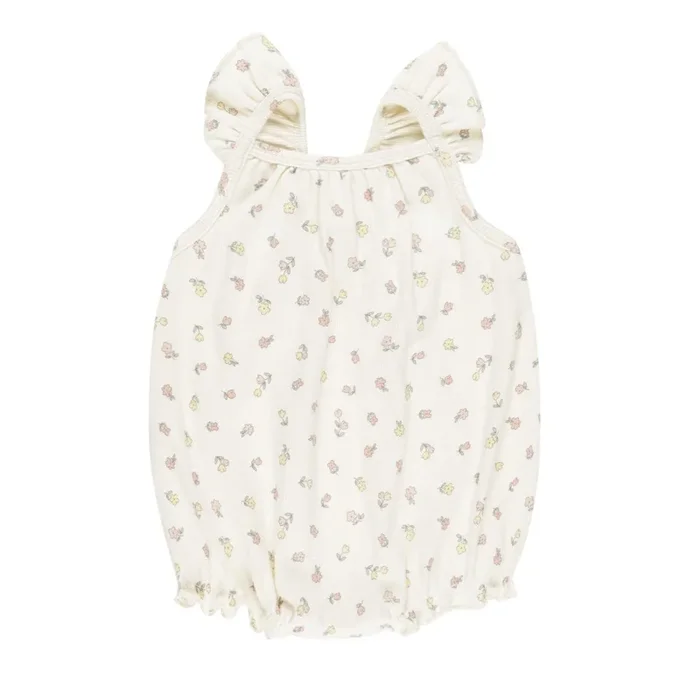 Quincy Mae – Organic Ribbed Ruffle Romper – Fleur
