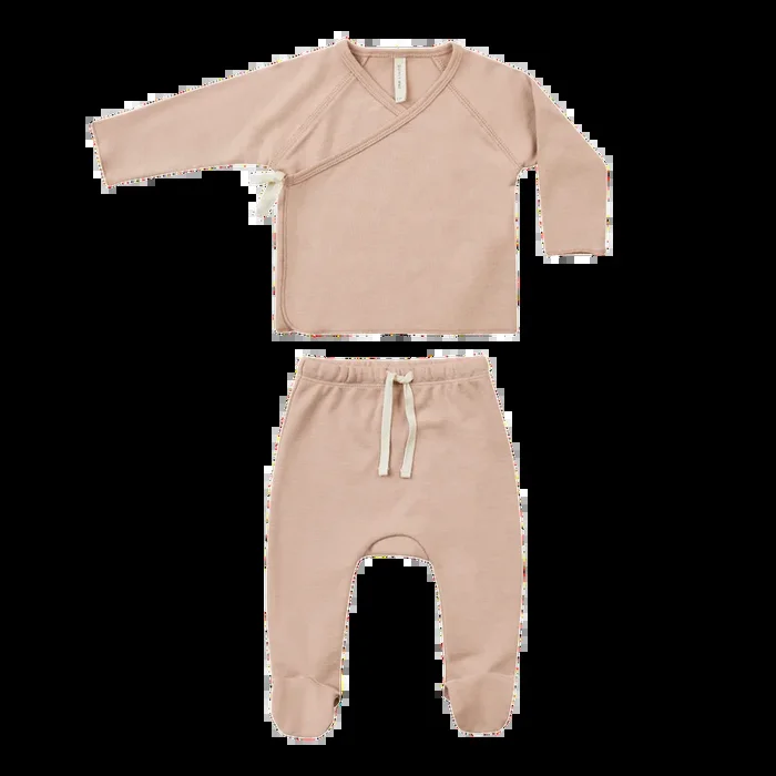 QUINCY MAE Wrap Top + Footed Pant Set – Blush