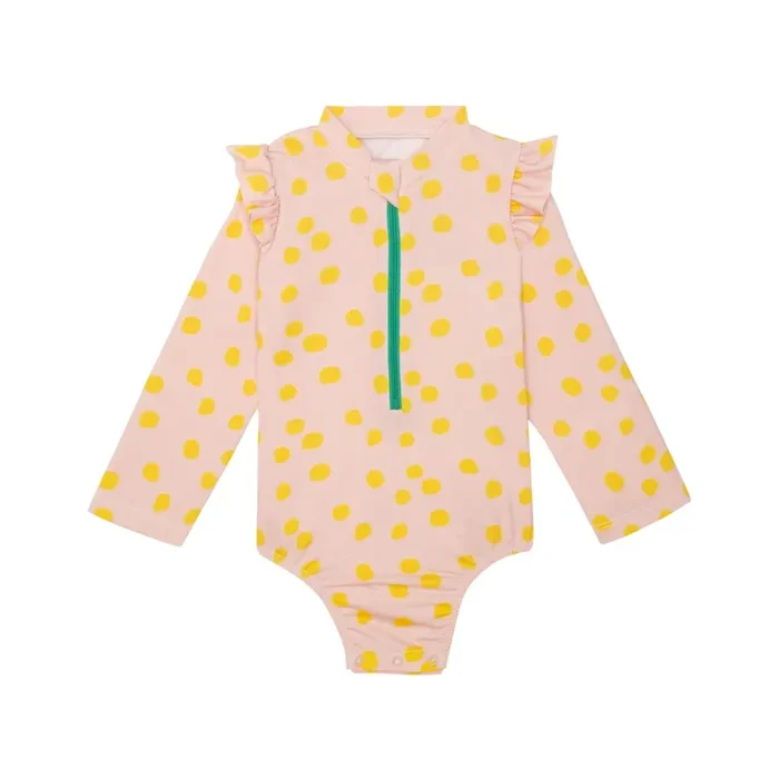 Recycled Polyester Sepia Dotted Zipped Baby Rashguard