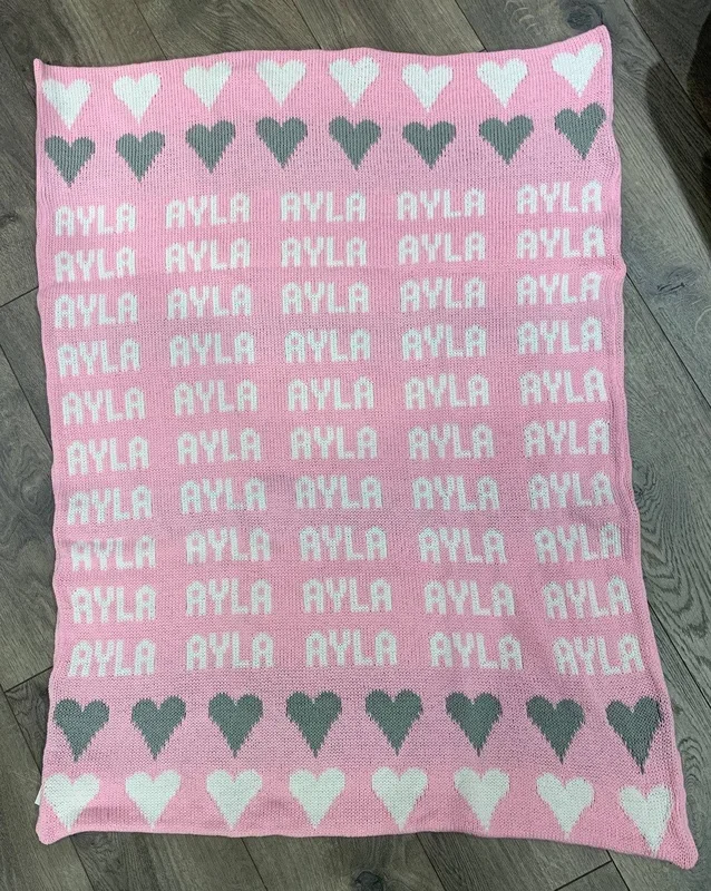 Repeating Name Heart Double Cotton Knit Blanket