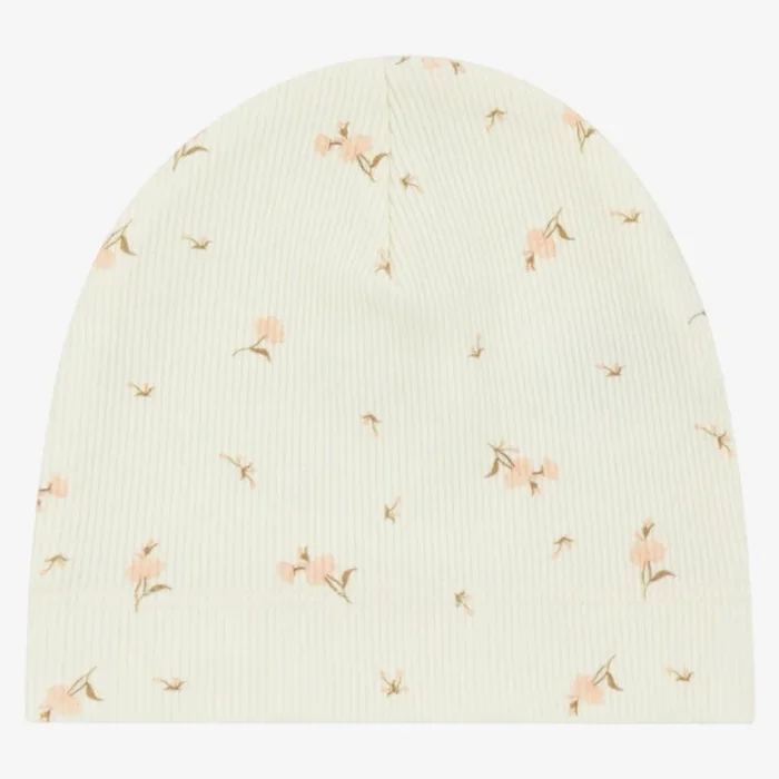 Ribbed Floral Beanie – Pink