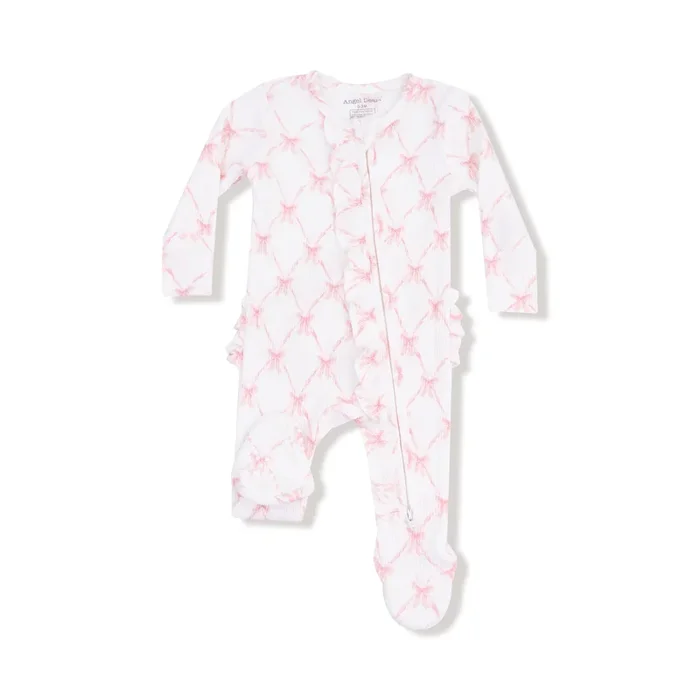 Ribbon Bow Trellis 2 Way Ruffle Back Zipper Footie