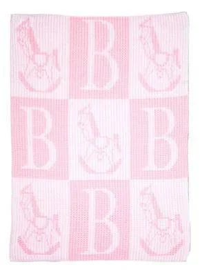Rocking Horse & Initial Stroller Blanket Turquoise