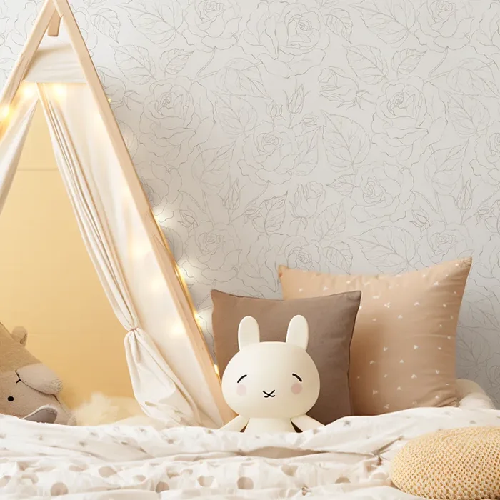 Rose Wallpaper With A Delicate Line Art Motif In Neutral Tones – Zadk