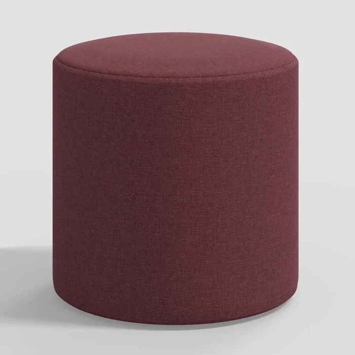 Round Thalia Ottoman in Textured Linen Zuma Oxblood