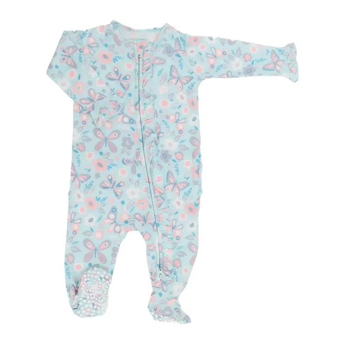 Ruffle Footie – Butterfly Aqua