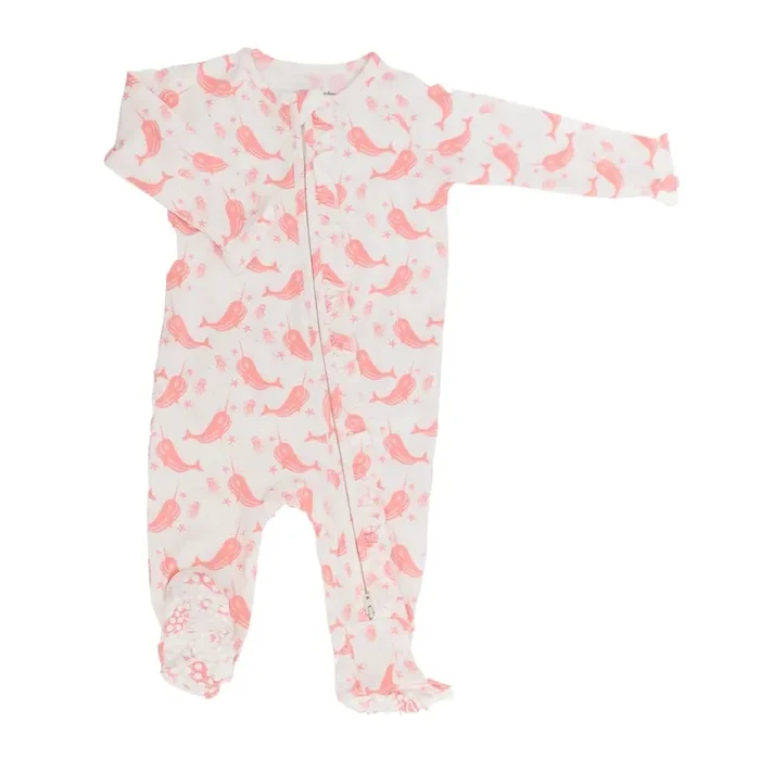 Ruffle Footie – Narwhal Pink