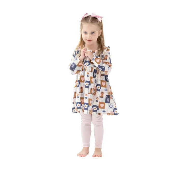 Ruffle Long Sleeve Dress And Legging Set
