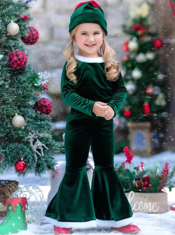 Santa’s Little Helper Velvet Bell Bottom Set