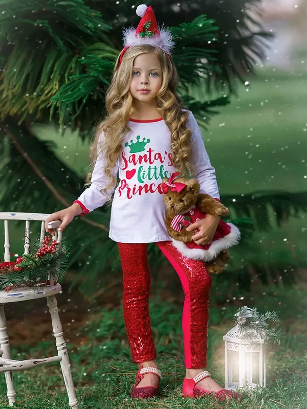 Santa’s Little Princess Sequin Legging Set