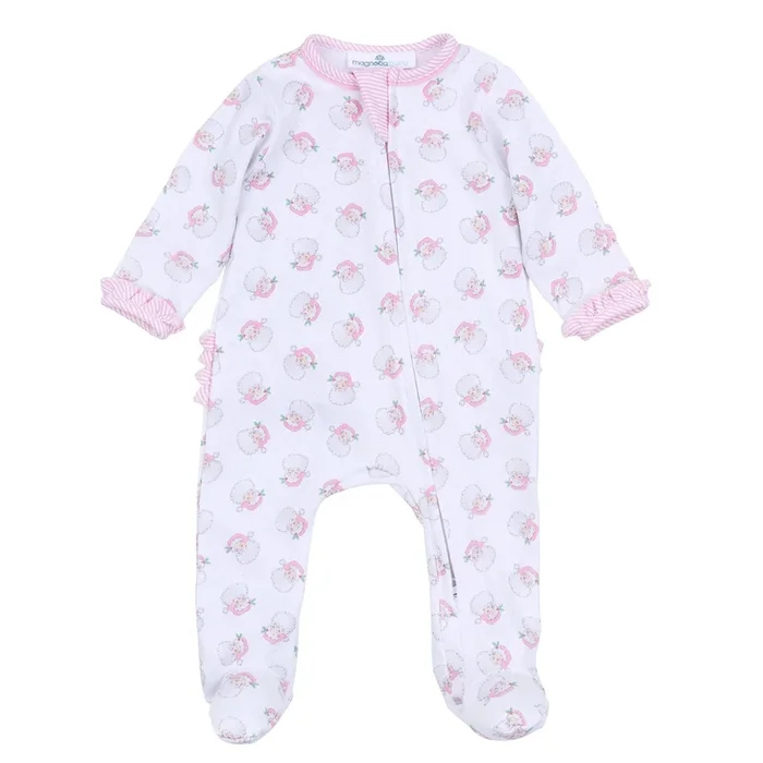 Santa Baby Zipper Ruffle Footie | Pink