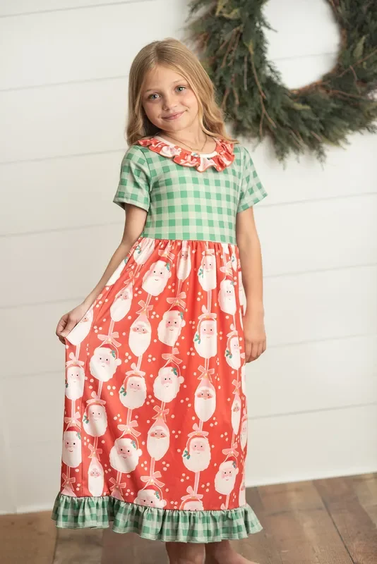 Santa Green Check Play Gown
