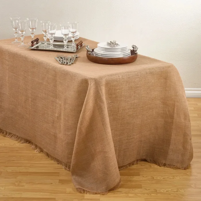 Saro Lifestyle Fringed Jute Tablecloth, Natural, 90″ x 132″