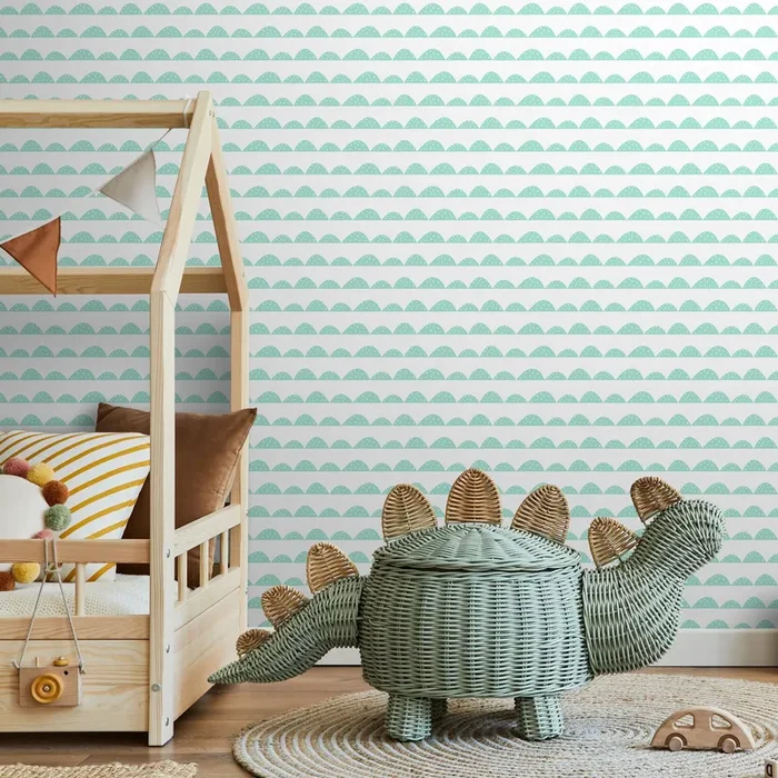 Scalloped Wallpaper With A Dotted Wave Motif In Mint Green – A358