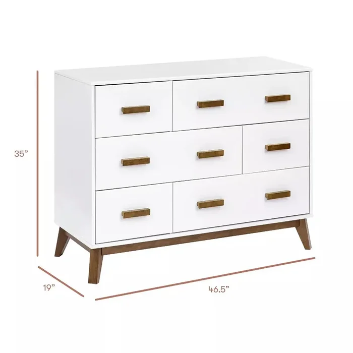 Scoot 6-Drawer Dresser in White/Natural Walnut