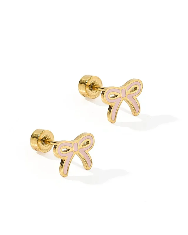 Screwback Stud Earrings – Sadie Bow Light Pink