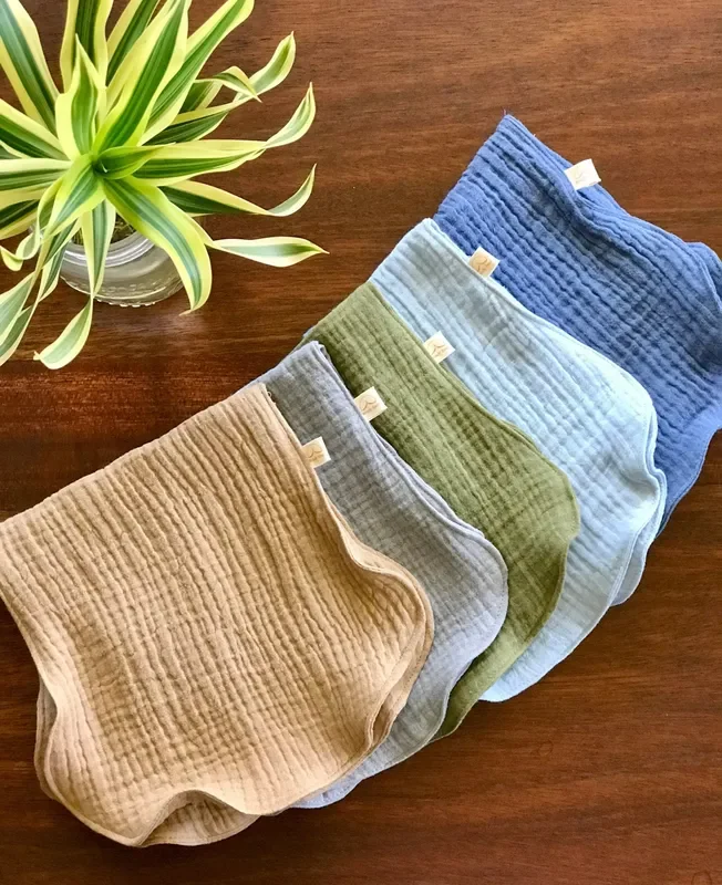 Set Of 5 – Boy Burp Cloths In Organic Cotton Double Gauze