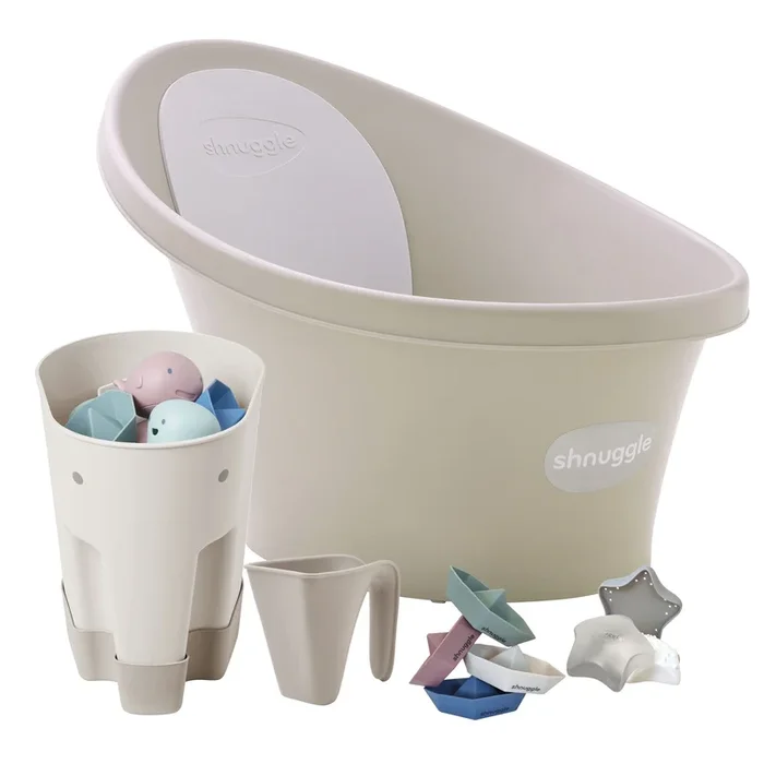 Shnuggle Newborn Bundle: Baby Bath & Accessories Bundle – 5-Piece Set | Cozy Support, Easy Cleanup & Sensory Fun