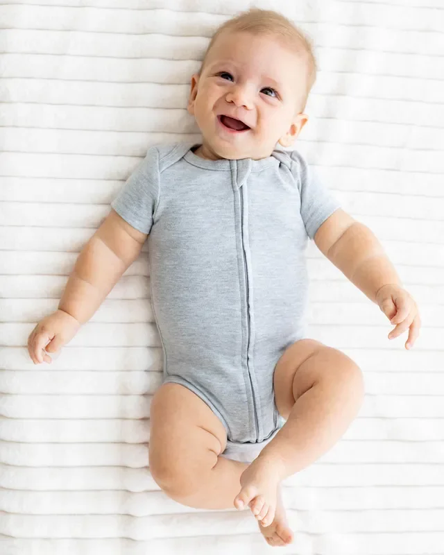 Short Sleeve Zipper Bodysuit In Storm, 9-12m