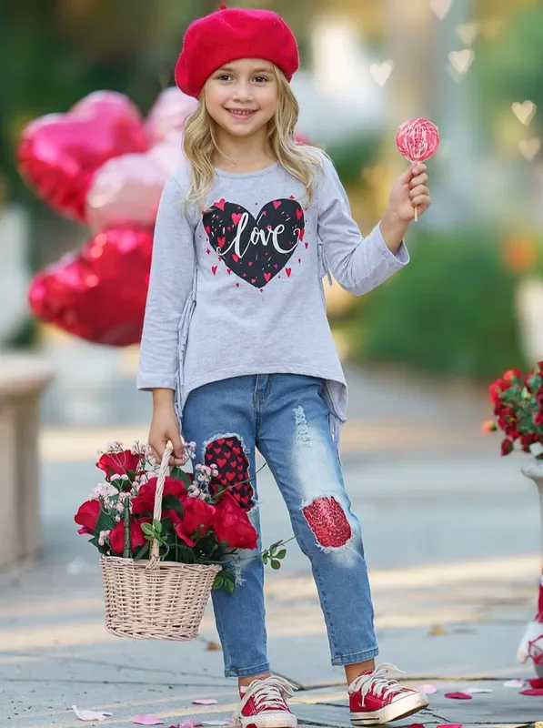 Show Me Love Patched Jeans Set
