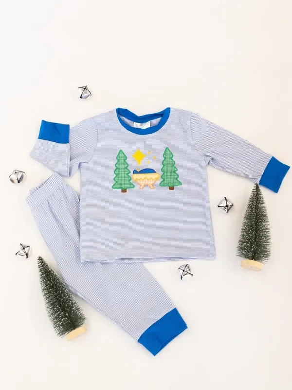 Silent Night Boys Blue Christmas PJ’s
