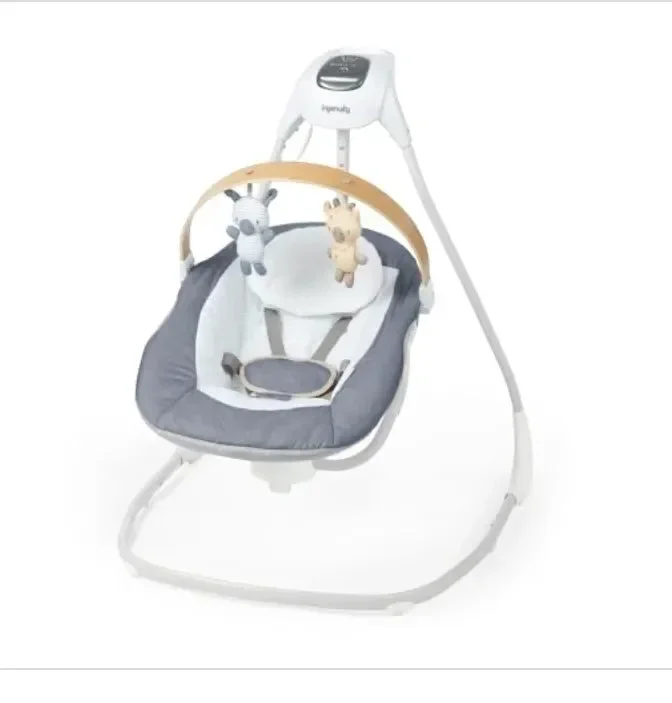 Simple Comfort Compact Swing with Wood Toy Bar – Chambray