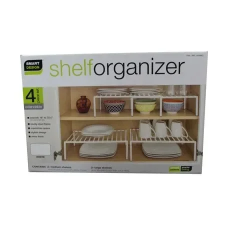 Smart Design Shelf Organizer – 4 Piece Set – White