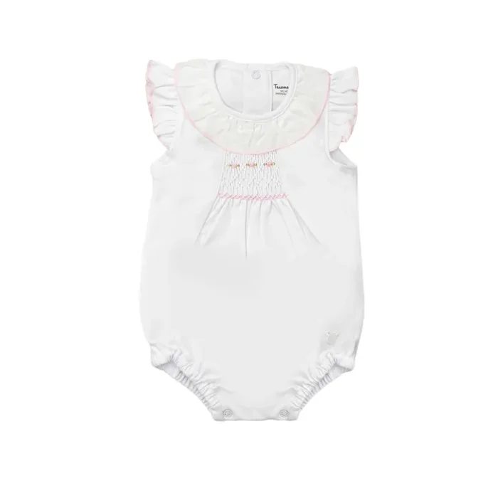 Smock Romper Pima Sleeveless, White & Pink