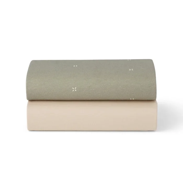 Snuz Bassinet Fitted Sheets, 2 Pack – Sage/Cross