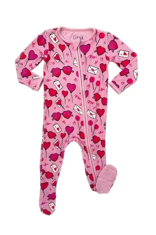 Soft & Stretchy Zipper Footie – Heart Party