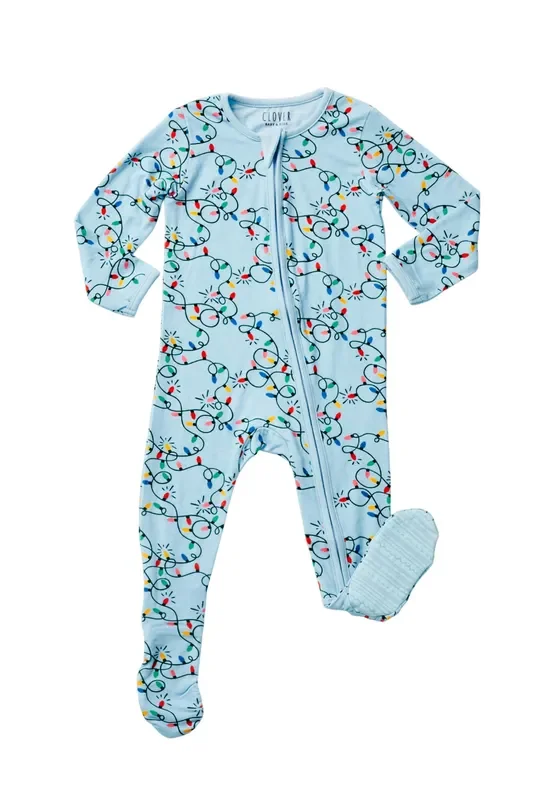 Soft & Stretchy Zipper Footie – Holiday Lights