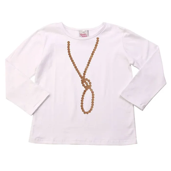 Sparkle Sisters by Couture Clips Necklace Long Sleeve White T-shirt