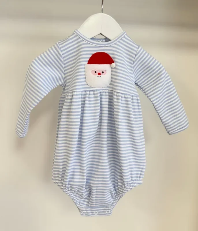 Squiggles by Charlie Blue Stripe Santa Long Sleeve Bubble