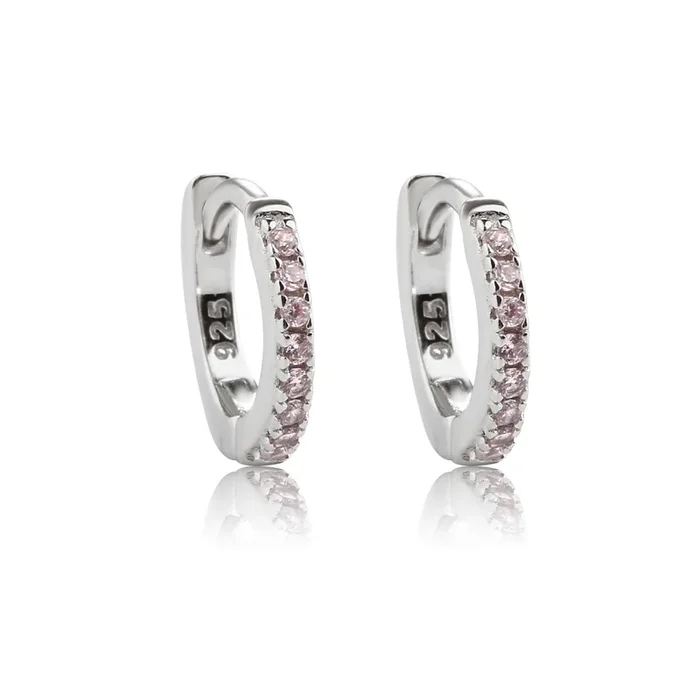 Sterling Silver Huggie CZ Hoop Earrings for Babies and Kids: Pink