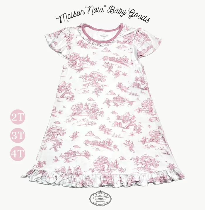 Storyland Toile Bamboo Little Girl Gown | Pink