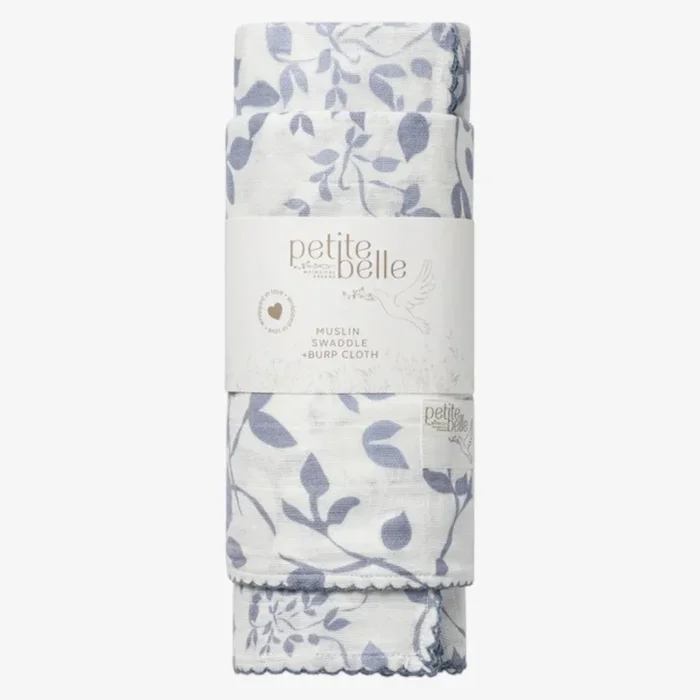 Swaddle And Burp Cloth Set – Blue Floral