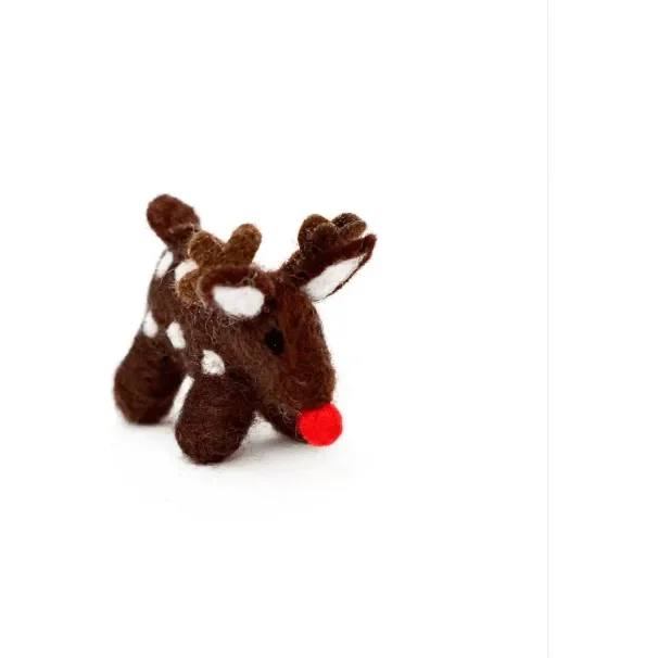 Tara Treasures Christmas Peg Dolls Set – Felt Small Red-Nosed Reindeer Toy