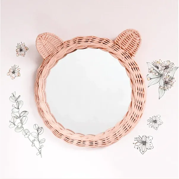 Tara Treasures Rattan Bear Mirror – Blush Pink