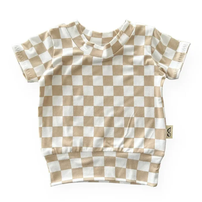 Taupe Retro Checkered Summer Lounge Top