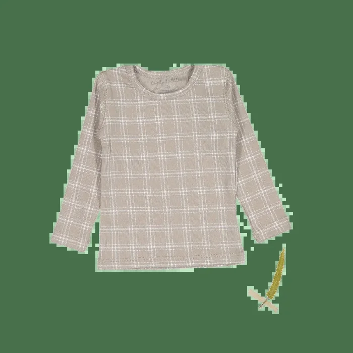 The Printed Long Sleeve Tee – Taupe Check