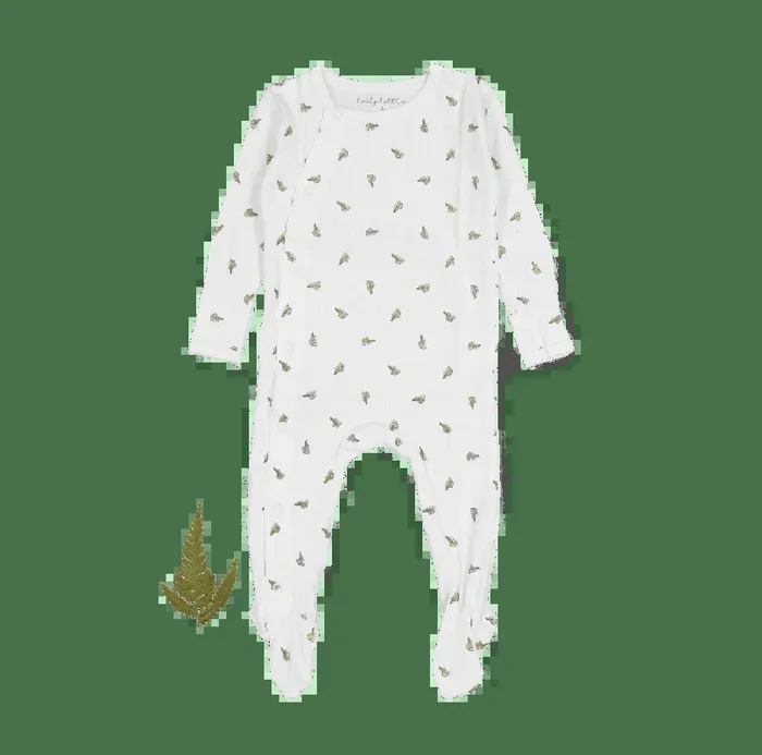 The Printed Snap Romper – White Leaf