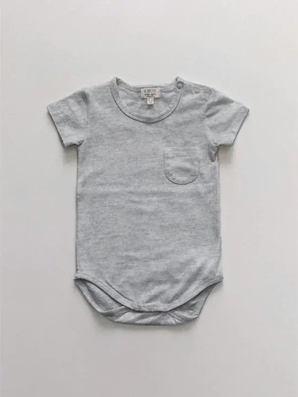 The Short Sleeve Pocket Bodysuit, Grey Melange