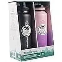 ThermoFlask 40oz Stainless Steel Insulated Water Bottles – 2-Pack in Black & Rose Purple with Straw and Spout Lids
