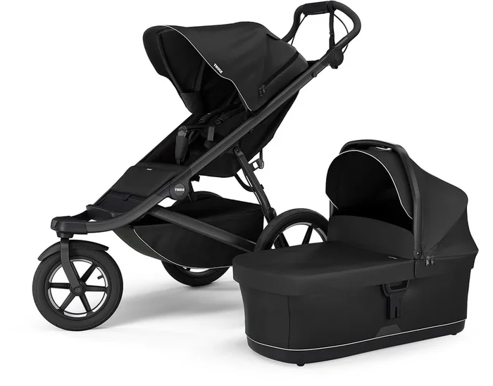 Thule Urban Glide 3 Single Jogging Stroller with NON-Magnetic Buckle + Bassinet Bundle – Black