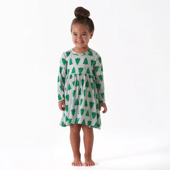 Toddler Girls Spruce Buttery Soft Viscose Made from Eucalyptus Holiday Twirl Dress