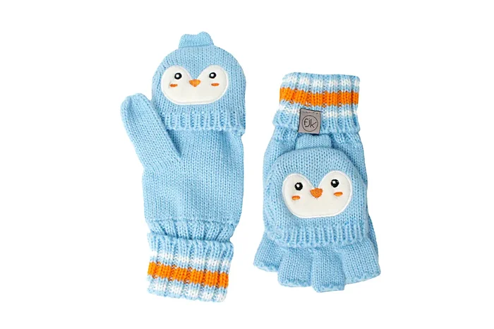 Toddler/kids Knitted Fingerless Gloves With Mitten Flaps – Penguin